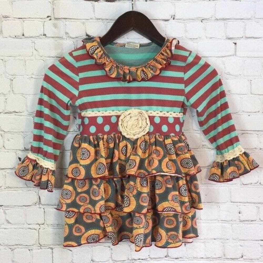 Tutu & Lulu Tiered Dress Lace Flowers & Ruffles 6/7 Girls